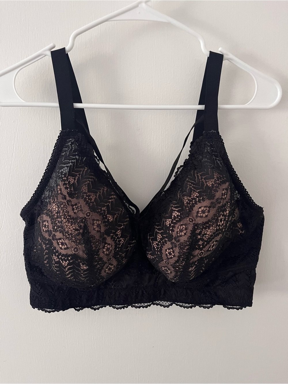 Parfait Mia Black Lace Long Line Bralette Bra Nude Inserts 36G